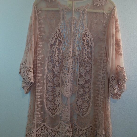 Forgotten Grace Womens Kimono Mauve Rose Sheer Lace Size 2X - Picture 5 of 9